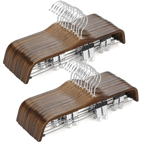 TOPIA HANGER Wooden Pants Hangers, Slim Natural Wood Skirt Hangers with Anti-Rust Hook and Adjustable Metal Clips, Perfect for Skirts, Pants, Slacks-20 Pack-CT17A20 - color: Antique, size: 20 Pack
