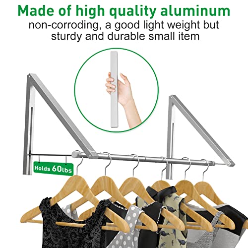 Laundry Room Drying Rack Wall Mounted Clothes Hanger Folding Wall Coat Racks Aluminum Home Storage Organiser Space Savers Silver 2 Rakcs with Rod - color: Silver