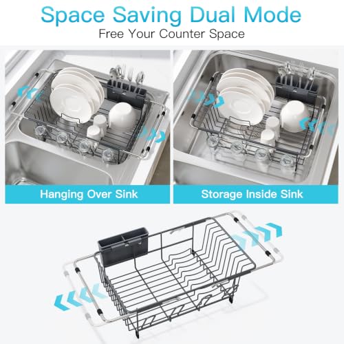 JASIWAY Gray Dish Drying Rack in Sink, Dish Drainer with Utensil Holder - color: Dark Gray, size: For 12"-30"w Sink