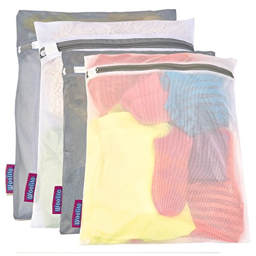 Laundry 360 Sanitized 4 Pack Ultimate Activewear Wash Bag Set White Grey Color | 80GSM Mesh | Large Size Athletic Laundry Protection