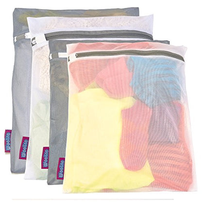 Laundry 360 Sanitized 4 Pack Ultimate Activewear Wash Bag Set White Grey Color | 80GSM Mesh | Large Size Athletic Laundry Protection