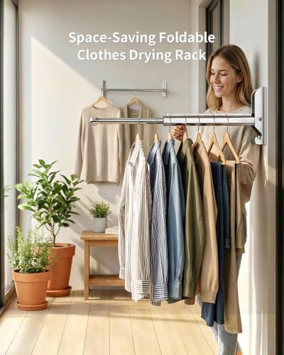 BaiNong Pull Out Wall Mounted Clothes Drying Rack Silver 13" Foldable - color: 13"silver