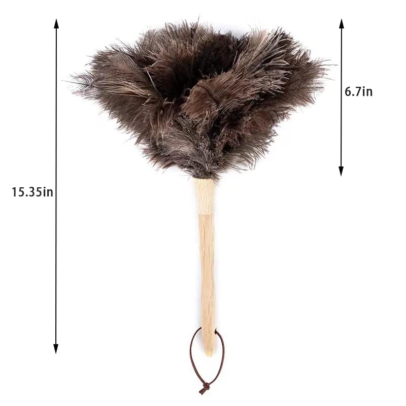 YF-ANEN Dust Artifact Ostrich Feather Duster, Natural Ostrich Feather with Wooden Handle and Eco-Friendly Reusable Duster Cleaning Supplies, Brown