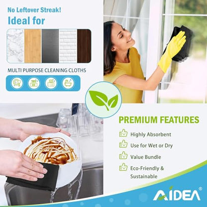 AIDEA Microfiber Cleaning Cloth Black 100PK, Microfiber Towels 11.5"×11.5" - color: Black, size: 11.5in.x11.5in.
