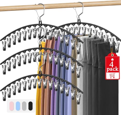 4 Pack Skirt Pants Hangers with 60Clips Legging Organizer for Closet, Black - color: Black, size: 4 Pack