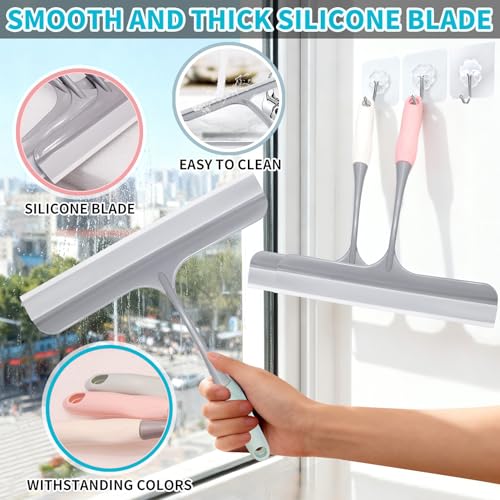 3pcs mini Squeegee Shower Squeegee for Glass Doors, with 3 Adhesive Hooks, Squeegee for Shower Glass Window Cleaning Squeegee Glass Shower Door for Car Window Wiper Mirror Windshield