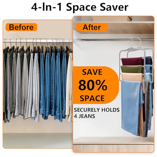 Velvet Pants Hangers Space Saving, 2-Pack Multi-Tier Closet Organizers,Grey - color: 2 Pack-grey