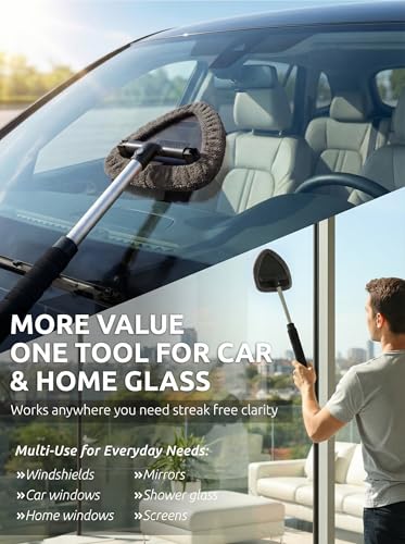 TAKAVU Window & Windshield Cleaner, Extendable, 3 Microfiber Pads (Grey) - color: Grey