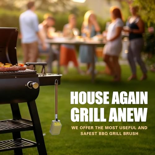 HOUSE AGAIN Grill Brush Bristle Free with Scraper, Safe Steam Cleaned Replaceable Head Fire Resistant Grill Cleaning Brush Strong Barbecue Brush Cleaner Non Wire for Outdoor Grill Grate/Wooden Handle - size: Grill Brush