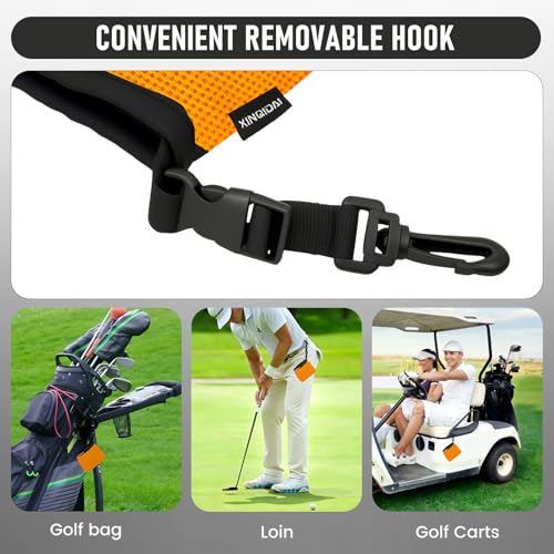 Waterproof Golf Club Cleaner Bag and Golf Ball Washer with Clip, Orange - color: Orange
