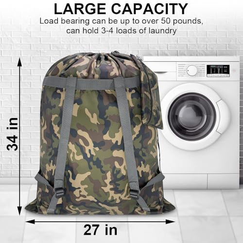 Laundry Bag Backpack, 27"x 34"Laundry Bag with Straps & Drawstring, Camo - color: camo