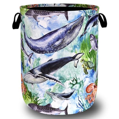 Colorful Whale Laundry Basket Oxford Cloth Foldable Hamper 18.9x16.5 Inch - color: Colorful Whale Ocean Animal