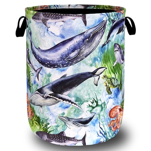 Colorful Whale Laundry Basket Oxford Cloth Foldable Hamper 18.9x16.5 Inch - color: Colorful Whale Ocean Animal