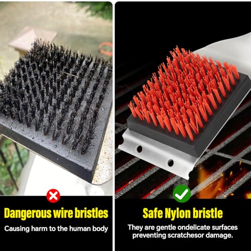 XUDAKAIXIN Nylon Grill Brush, Dual Grip Design, with Extended Luxurious Acacia Wood Handle, Safe Nylon Bristles Barbecue Outdoor Grill Brush for Cooled Grates(Red) - color: Red