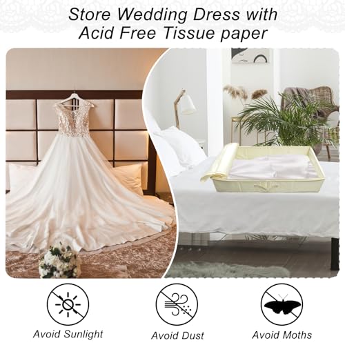Wedding Dress Storage Box Kit - Rectangular with 40 Sheets Acid-Free Tissue Paper & Microfiber Gloves