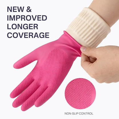 Rubber Dishwashing Gloves, 3 Pairs, Long Cuff Cleaning Gloves - color: Red (3 Pairs), size: Medium