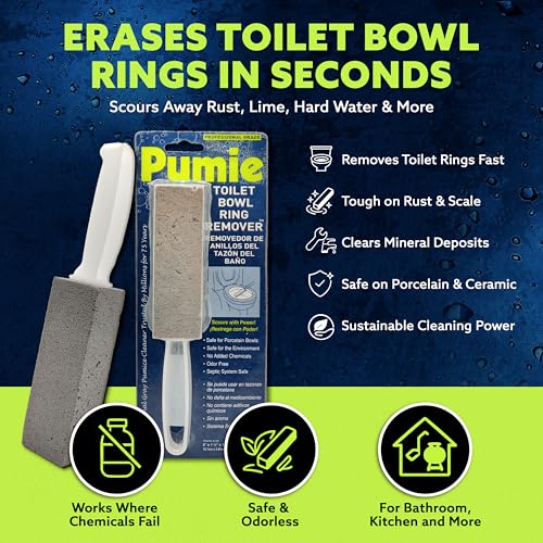 PUMIE Pumice Stone Toilet Bowl Cleaner (1-Pack) - Heavy Duty Scouring Stick for Toilet - Pumice Stone for Cleaning Rings, Bowls, Hard Water Stains, Lime, Rust, Sink - Includes Handle for Easy Use - size: 1 Count (Pack of 1)