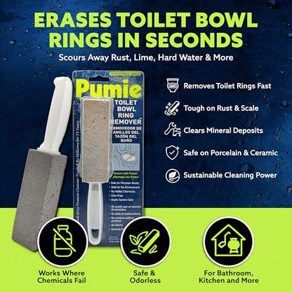 PUMIE Pumice Stone Toilet Bowl Cleaner (1-Pack) - Heavy Duty Scouring Stick for Toilet - Pumice Stone for Cleaning Rings, Bowls, Hard Water Stains, Lime, Rust, Sink - Includes Handle for Easy Use - size: 1 Count (Pack of 1)