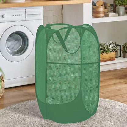 BATTOO Deluxe Strong Mesh Pop up Laundry Hamper Basket with Side Pocket for Laundry Room, Bathroom, Kids Room, College Dorm or Travel Green - color: Green