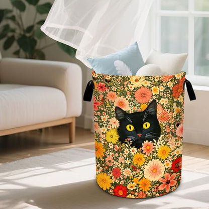 Cat Flower Laundry Basket Waterproof Laundry Hamper Foldable Laundry Bag with Handles for Bedroom, Bathroom, Office, Clothes Storage - color: Cat Flower