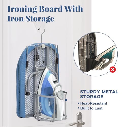 Metal Foldable Iron Board with Iron Holder, RAINHOL Blue 31x12 - color: Blue, size: Steel Mesh with Iron Holder