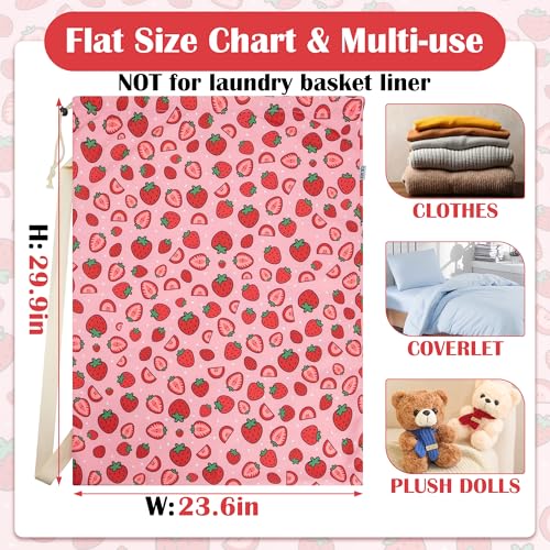 Canvas Laundry Bag with Shoulder Strap Drawstring, Strawberry, 23"W x 29"H - color: Strawberry