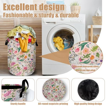 Bunny Rabbit Laundry Basket, Foldable Rabbit Flower Laundry Hamper Tote Bag Dirty Clothes Storage Bucket Organizer for Bathroom/Laundry/Bedroom 15.7"x19.6" - color: Cute Rabbit