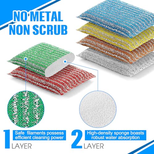 Honeydak 24 Pack Non Scratch Scrubbing Sponges Dish Pads for Washing Dishes 6 Color Kitchen Washing Scrubbing Sponges for Hard Surface Tools Dishes, Pans, Pots, Microwaves, Ovens, Shoes