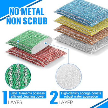 Honeydak 24 Pack Non Scratch Scrubbing Sponges Dish Pads for Washing Dishes 6 Color Kitchen Washing Scrubbing Sponges for Hard Surface Tools Dishes, Pans, Pots, Microwaves, Ovens, Shoes