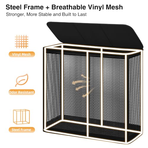 STO STO 3 Section Laundry Hamper with Lid, 180L Steel-Frame 3 Compartment Laundry Sorter with Removable Washable Liner, Breathable Large Laundry Basket for Bedroom, Bathroom, Laundry Room, Dorm - size: 3-Section