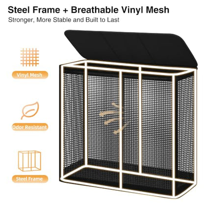 STO STO 3 Section Laundry Hamper with Lid, 180L Steel-Frame 3 Compartment Laundry Sorter with Removable Washable Liner, Breathable Large Laundry Basket for Bedroom, Bathroom, Laundry Room, Dorm - size: 3-Section
