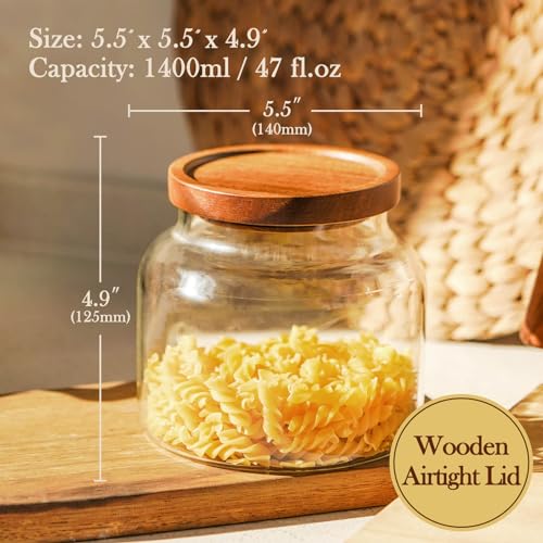 Labina Glass Jar with Wood Lid, Airtight Kitchen Storage Canister - size: B1: 47 Oz 1 pcs