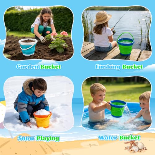 3L Foldable Sand Buckets Beach Kit, 3Pack Collapsible Mini Bucket for Washing Camping Feeding Fishing, Small Plastic Pail for Storage Travel, Folding Bucket Summer Beach Gift for Pool Party Boy Girl