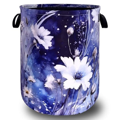 Blue Daisy Floral Laundry Basket Oxford Cloth Foldable Hamper 18.9x16.5 In - color: Watercolor Blue Daisy Flowers