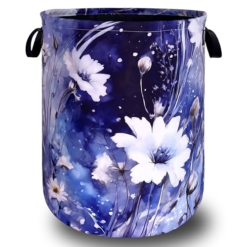 Blue Daisy Floral Laundry Basket Oxford Cloth Foldable Hamper 18.9x16.5 In - color: Watercolor Blue Daisy Flowers