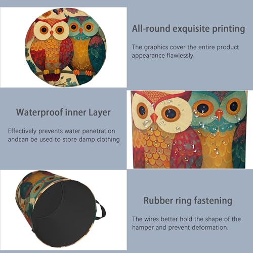 Cute Owl Laundry Basket,Foldable with Handles Tote Bag Oxford Cloth for Bathroom Bedroom Dirty Clothes Storage Bucket 16" x 20.8" - color: Cute Owl
