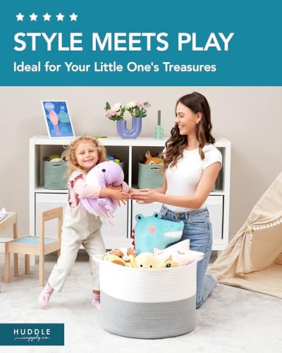Huddle XXXXL WASHABLE Jumbo 125L Blanket Basket for Living Room, Toys, Baby - color: Grey and White, size: Jumbo
