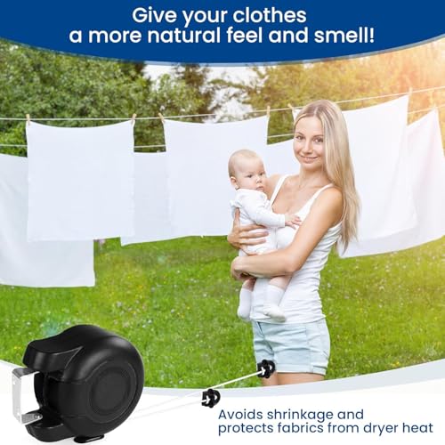 Retractable Double Clothesline – 49 ft x 2 Heavy Duty Clothes Line for Indoor & Outdoor Use, Dual Laundry Line with Easy Installation (Black) - color: Black