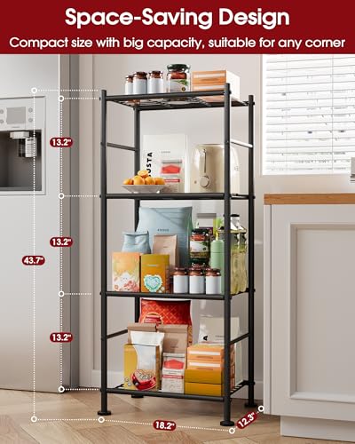 Sakugi 2-Pack Storage Shelves - 4-Tier Metal Wire Shelf Organizer, Slim Shelf Rack with Adjustable Feet for Laundry Room, Kitchen, Garage Organization, 18.2" x 12.3" x 43.7", Black - size: 18.2" x 12.3" x 43.7"