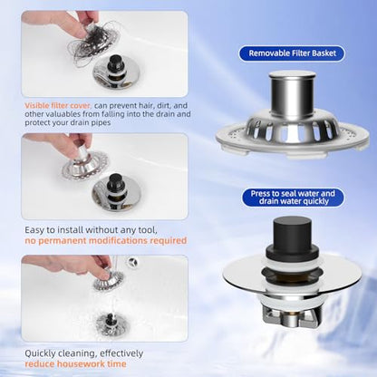 Universal Bathtub Drain Stopper, Brass Metal Shower Hair Catcher, Chrome - color: Chrome Finish with Transparent Edge