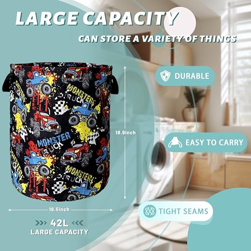 Funny Cars Laundry Basket Oxford Cloth Foldable Hamper 18.9x16.5Inch - color: Funny Abstract Cars Print