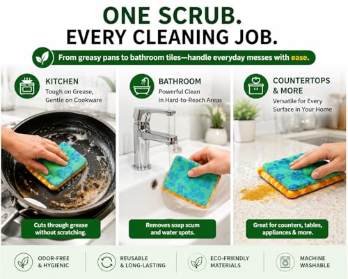 Reusable Dish Scrubbers (4 Pack) – Odor-Free Sponge Alternative, Non-Scratch Kitchen Scrubber for Dishes, Pots & Pans – Long-Lasting, Eco-Friendly Cleaning Pads