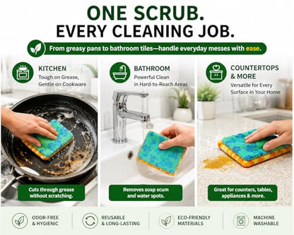 Reusable Dish Scrubbers (4 Pack) – Odor-Free Sponge Alternative, Non-Scratch Kitchen Scrubber for Dishes, Pots & Pans – Long-Lasting, Eco-Friendly Cleaning Pads