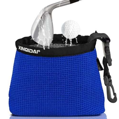 Waterproof Golf Club Cleaner Bag and Golf Ball Washer with Clip, Blue - color: Blue
