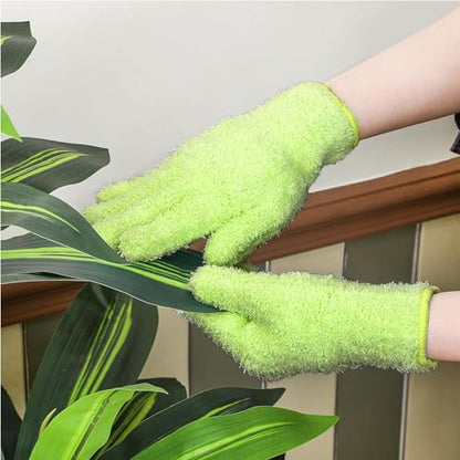 Plant Leaf Cleaning Set Include 1 Dusting Glove and 1 Leaf Cleaner Tong with 2 Separate Cloth Covers, Washable Reusable Microfiber Sleeves and Gloves, for House Plants, Window Blind