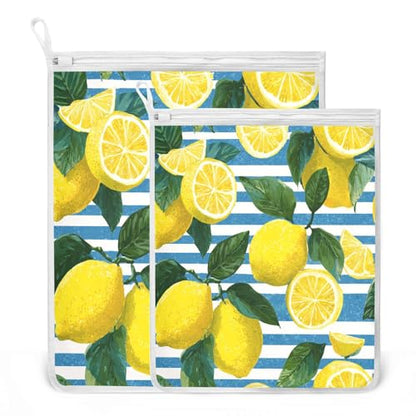 Mesh Laundry Bags Lingerie Bags for Washing Delicates 2 PCS Durable Wash Bag with Zipper Small and Medium Washable Blue Striped Summer Lemons - color: Blue Striped Summer Lemons
