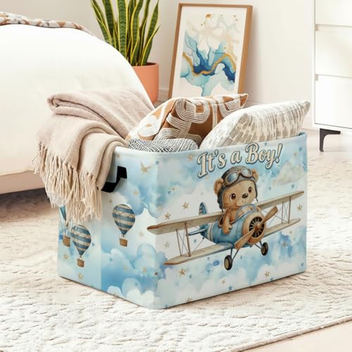 Flying Bear Laundry Hamper with Handles,Large 56L Foldable Square Clothes Basket Multi‑Use Blanket Storage Bins for Organizing Books,Toys,Gifts,Room Decoration,Laundry Room,Dorm Nursery - color: Flying Bear