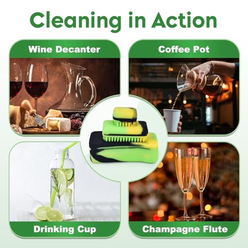 Magnetic Glass Cleaner Kit, Dual Silicone Scrubbers with Handle, Black - color: Black
