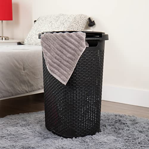 Mind Reader Slim Laundry Hamper with Lid, 60L Tall Clothes Basket, Narrow Tapered Design for Bathrooms, Closets and Laundry Rooms, Plastic, 2 Pack, Black - color: Black, size: 2-Pack