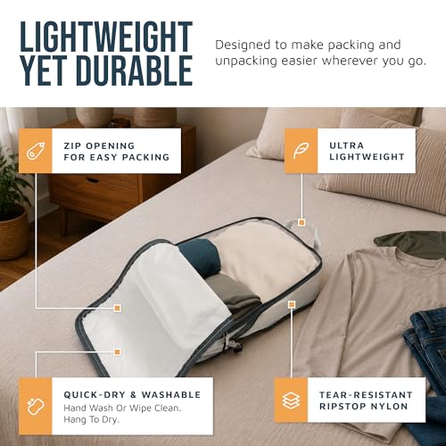 TRIPPED Travel Gear Large Compression Packing Cubes 7-Piece Set for Travel - color: White/Grey